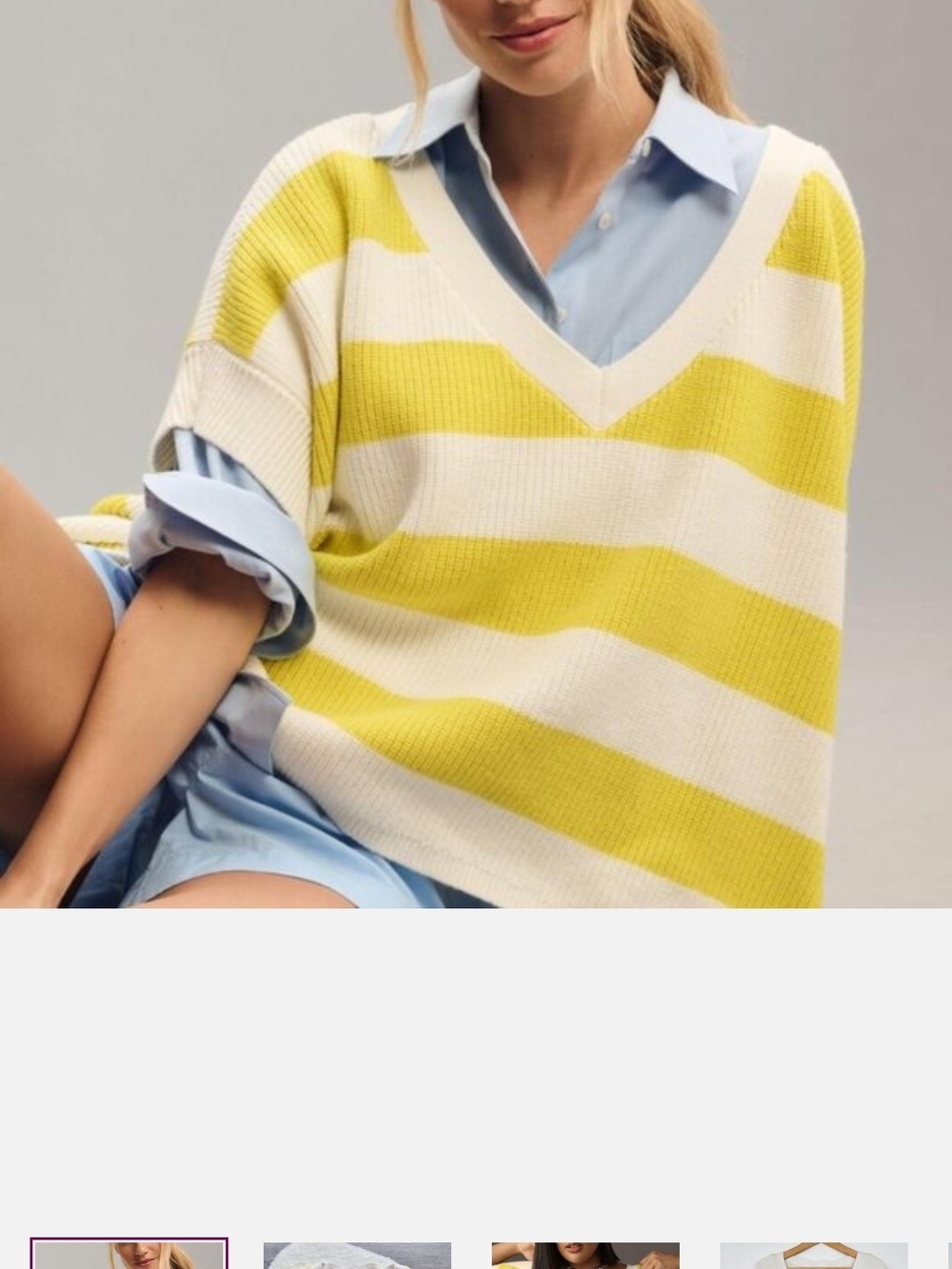 Anthropologie Yellow & Cream Striped V-Neck Sweater Vest - Picture 2 of 11